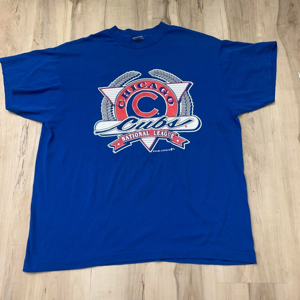 Vintage 1991 Chicago Cubs Trench USA Blue Cotton T-Shirt XL MLB Baseball